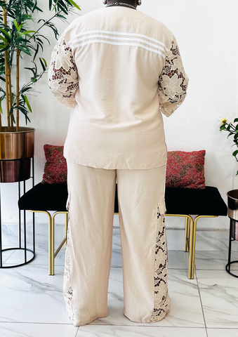 FLORA LUXE LACE INFUSED CARGO CO-ORD MATCHING SET (Nude)