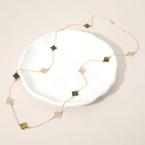 14K GOLD PLATED 36 INCH LONG WITH DOUBLE SIDE CLOVER NECKLACE