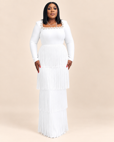 Bellavie Floral Fringe Bandage Maxi Dress
