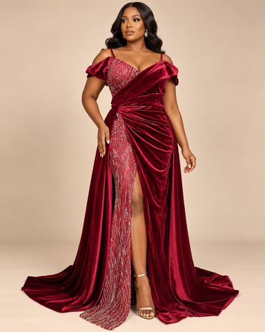 Bianca Embellished Velvet Draped Maxi Dress