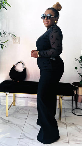 Velvet Bow Illusion Mesh Top