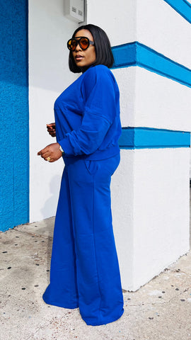 Keep It Classy Zip Up Wide Leg Pants Set (Royal Blue)