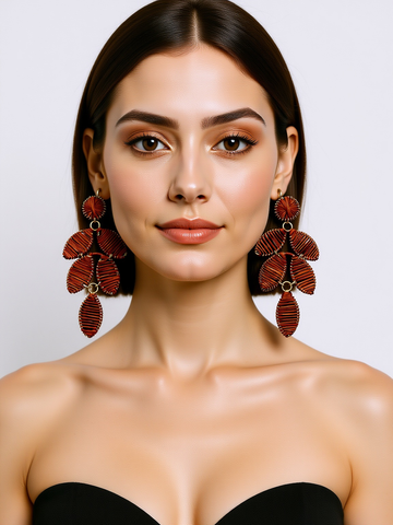 Tropical Woven Cascade Boho Earring (Brown)