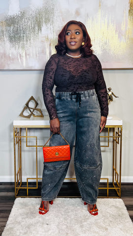 Arianell Exclusive Rhinestone Zipper Barrel Jeans