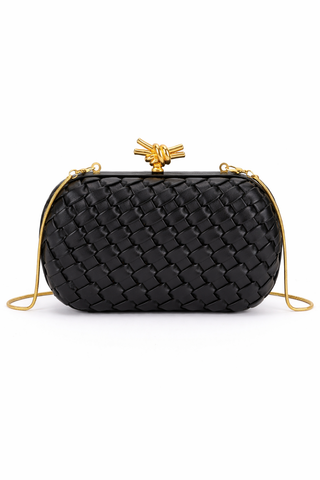 Aurex Knot Luxe Woven Clutch (Black)