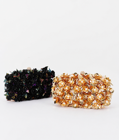 CIARA FLORAL APPLIQUÉS SATIN CLUTCH PURSE