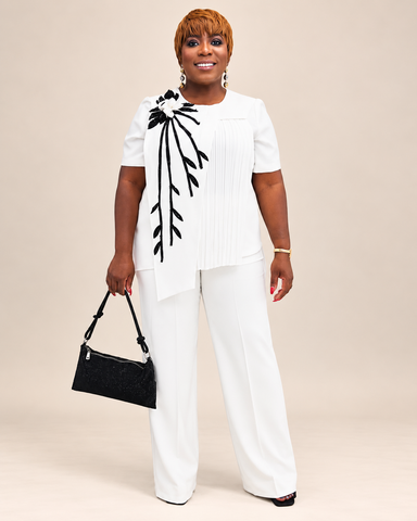 Virelle Floral Pleat Beaded  2-Piece Set