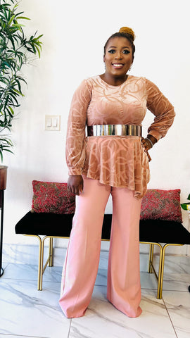 LEILANI BURNOUT VELVET SIDE PEPLUM TOP (Mauve Pink)