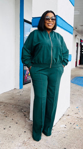 Keep It Classy Zip Up Wide Leg Pants Set (Green)