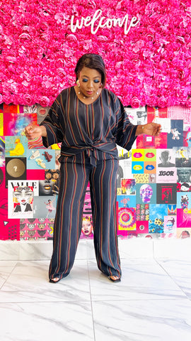 REAGAN STRIPE FRONT TIE TOP AND PANT SET