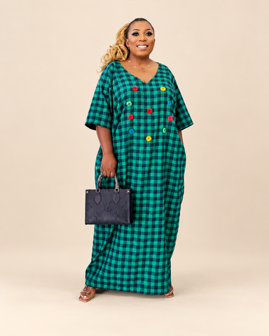 Nadine Multi Button Check Oversized  Maxi Dress