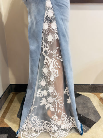 SAVANNAH SIDE ORGANZA LACE INFUSION WIDE LEG JEANS PANT