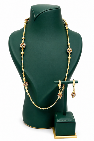 ZELARA 3-Tone Diamond-Cut Long Necklace & Drop Earring Set
