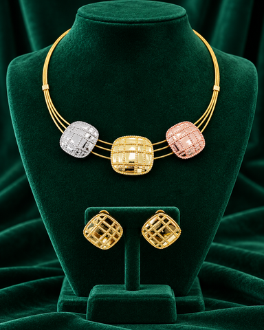 Cavellia Tricolor 18k Gold Plated Lattice Jewelry Set
