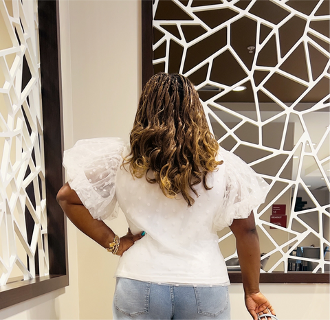 ZEN DREAMY POLKADOT MESH PUFF SLEEVE TOP(White)