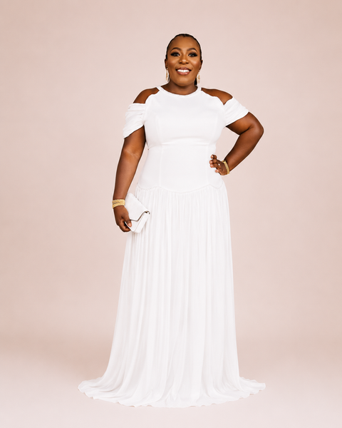 Vionelle Beaded Draped Off-Shoulder Occasion Maxi Dress