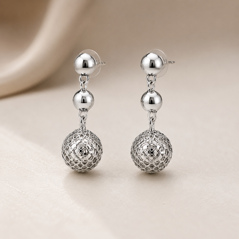 LUCENTA Sphere Necklace & Earrings Set – Silver