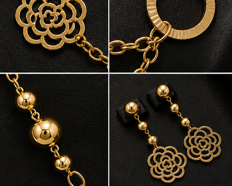 VIRELZA Petal Link Necklace & Drop Earring Set - Gold