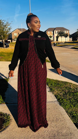 Sovereign Monogram Luxe 2 Piece Maxi Dress & Bomber Jacket Set