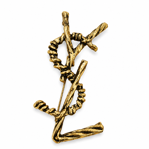 Virelle Sculpted Monogram Brooch – Antique Gold