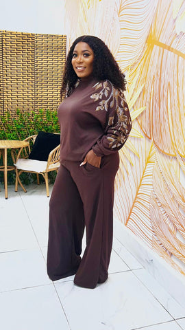 SERENA EMBELLISHED RELAXED MATCHING SET (Coffee Brown)