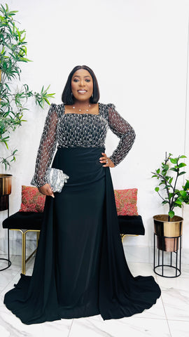 BLACK OPERA PEARL BEADED OCCASION/ EVENING DRESS (black)