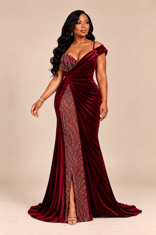 Bianca Embellished Velvet Draped Maxi Dress
