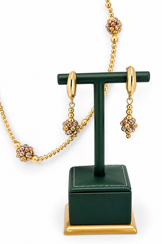 ZELARA 3-Tone Diamond-Cut Long Necklace & Drop Earring Set