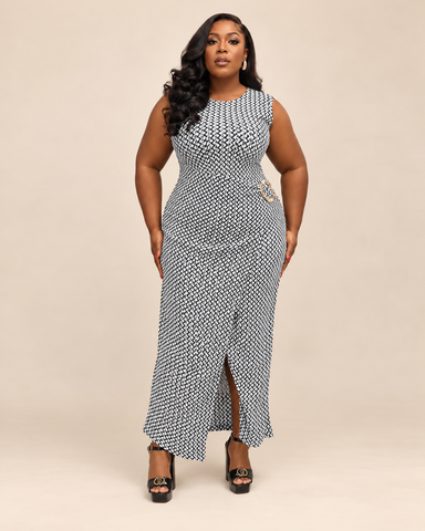 Monique Geometric Buckle Detail Maxi Dress