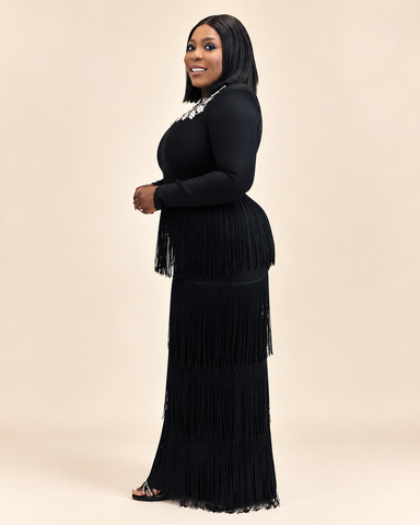 Bellavie Floral Fringe Bandage Maxi Dress