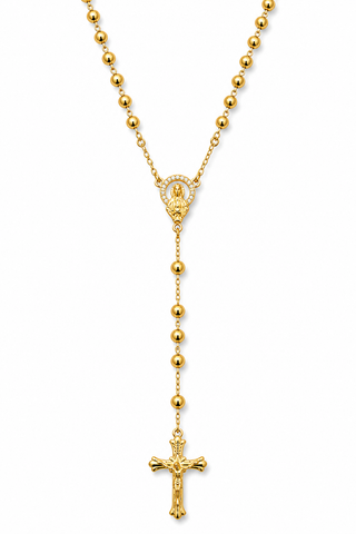 SERAPHINA Ball Crucifix Long Rosary Necklace - Gold