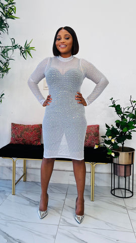 Chicane Crystal Illusion Midi Dress (White)