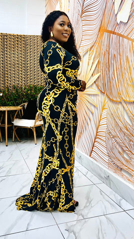 Versara Chain Drape Ruched Maxi Dress