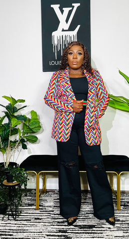 MULTI AZTEC PRINT ONE BUTTON BLAZER