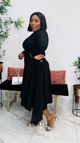 MADELINE ASYMMETRIC MIDI DRESS (black)