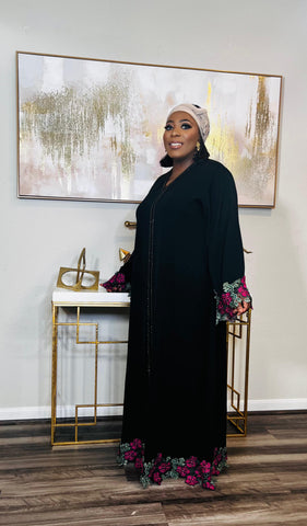 Blooming Floral Floral Patch Lace Kaftan Maxi Dress (Pink)