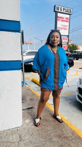 BELLA V-NECK OVERSIZED TRIBAL PRINT 2 PIECE SHORTS SET