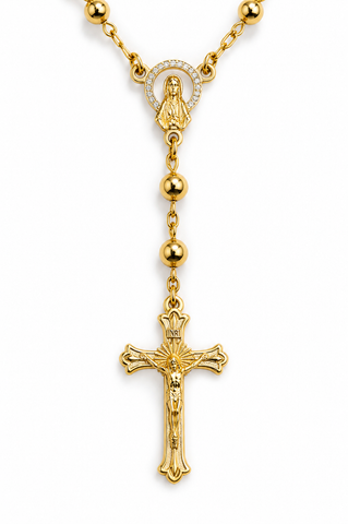 SERAPHINA Ball Crucifix Long Rosary Necklace - Gold