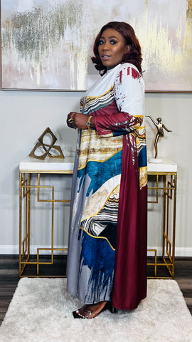 The Nefertari Abstract Kimono Kaftan 2pc Set