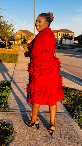 REVNA TEXTURED 3D PETAL MIDI DRESS (Red)