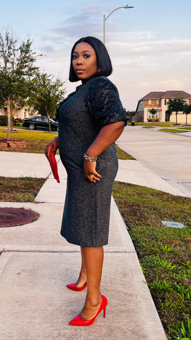 GISELLE PEEKABOO LUXE BOW SHIFT DRESS(Grey)