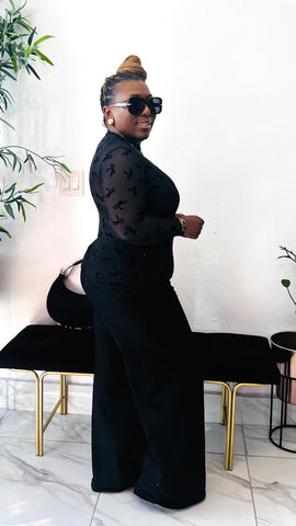 Velvet Bow Illusion Mesh Top