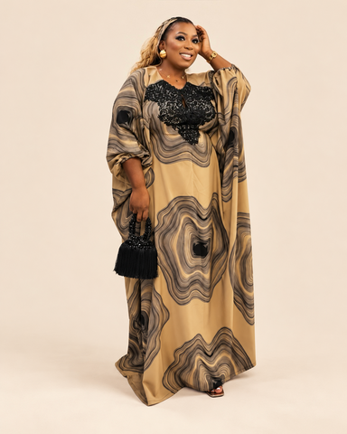 Blanca Abstract Print Lace Kaftan Maxi Dress