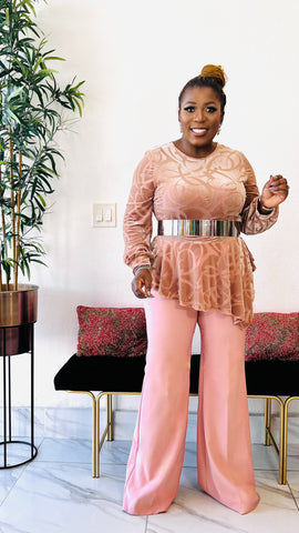 LEILANI BURNOUT VELVET SIDE PEPLUM TOP (Mauve Pink)