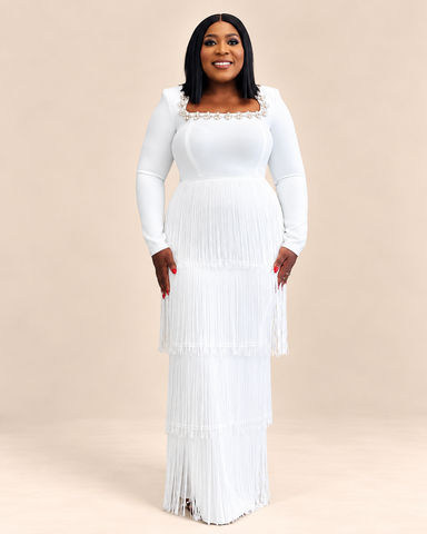 Bellavie Floral Fringe Bandage Maxi Dress