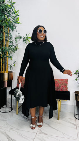 MADELINE ASYMMETRIC MIDI DRESS (black)