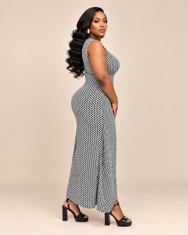 Monique Geometric Buckle Detail Maxi Dress