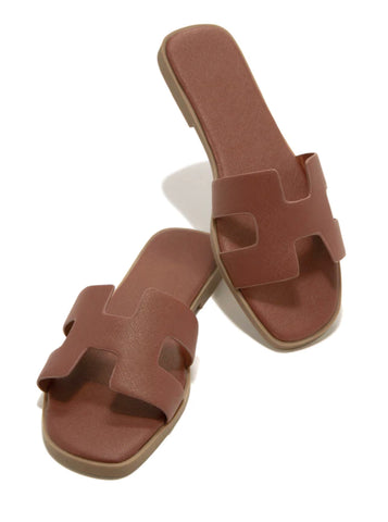 ELIANA MATTE TRENDY SLIP ON SANDALS (Tan)