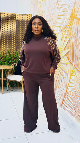 SERENA EMBELLISHED RELAXED MATCHING SET (Coffee Brown)