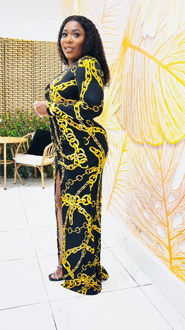 Versara Chain Drape Ruched Maxi Dress